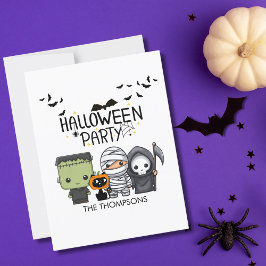 Cartão Postal Frankenstein Múmia Ceifador Gatinho Fofo Halloween
