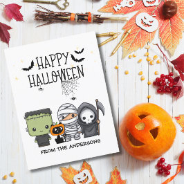 Cartão Postal Frankenstein Múmia Ceifador Gato Fofo Halloween