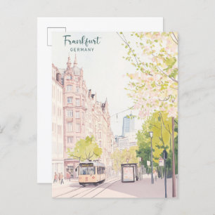 Cartão Postal Frankfurt Alemanha Gouache Art Illustração Viagem