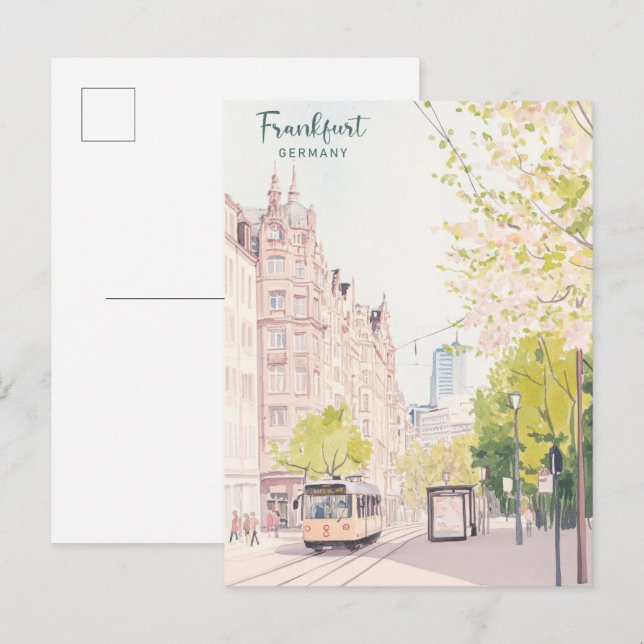 Cartão Postal Frankfurt Alemanha Gouache Art Illustração Viagem (Frente/Verso)
