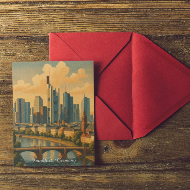 Cartão Postal Frankfurt Alemanha Skyline Viagens vintage (Frankfurt Germany Skyline Vintage Travel Postcard)