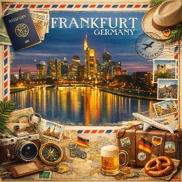 Cartão Postal Frankfurt ao Crepúsculo – Reflexos no Main
