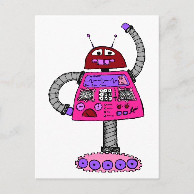 Cartão Postal Frankie Robot: Rosa em branco (Frente)