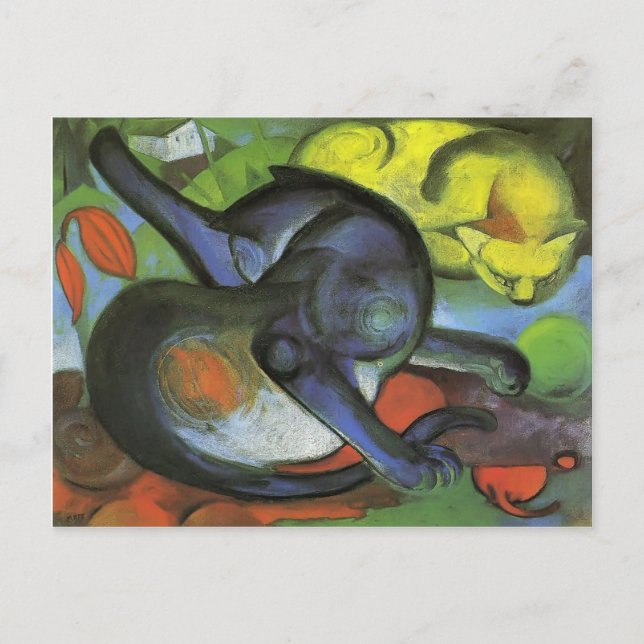 Cartão Postal Franz Marc- Dois Gatos, Azul e Amarelo (Frente)