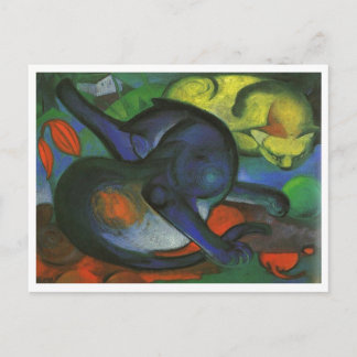 Cartão Postal Franz Marc - Dois Gatos Azul e Amarelo óleo de gat