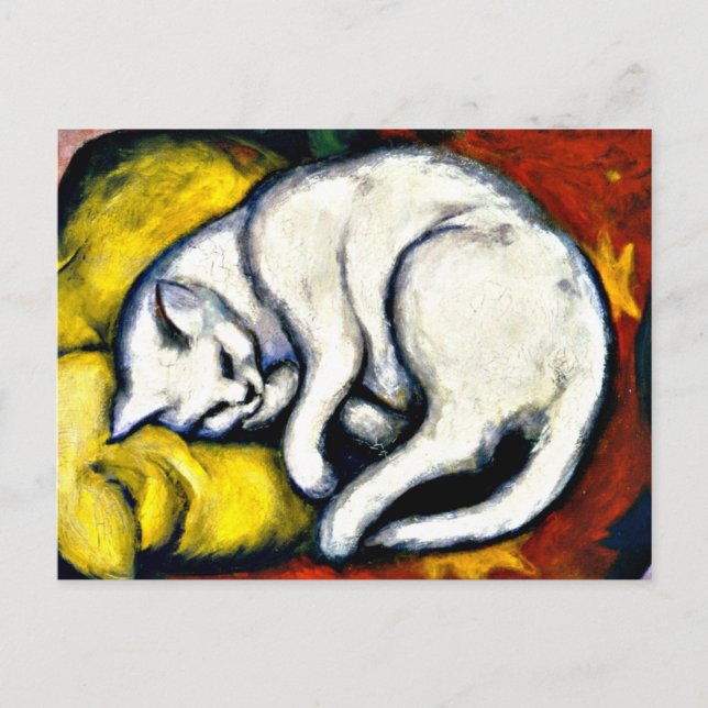 Cartão Postal Franz Marc - Gato Branco. A pintura de Franz Marc  (Frente)