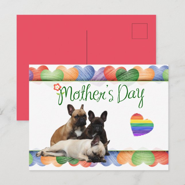 Cartão Postal französische Bulldogge buntes Herz French Bulldog (Frente/Verso)