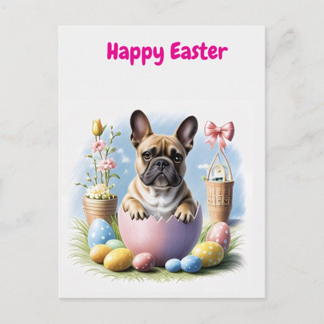Cartão Postal Französische Bulldogge Frohe Ostern French Bulldog (Frente)
