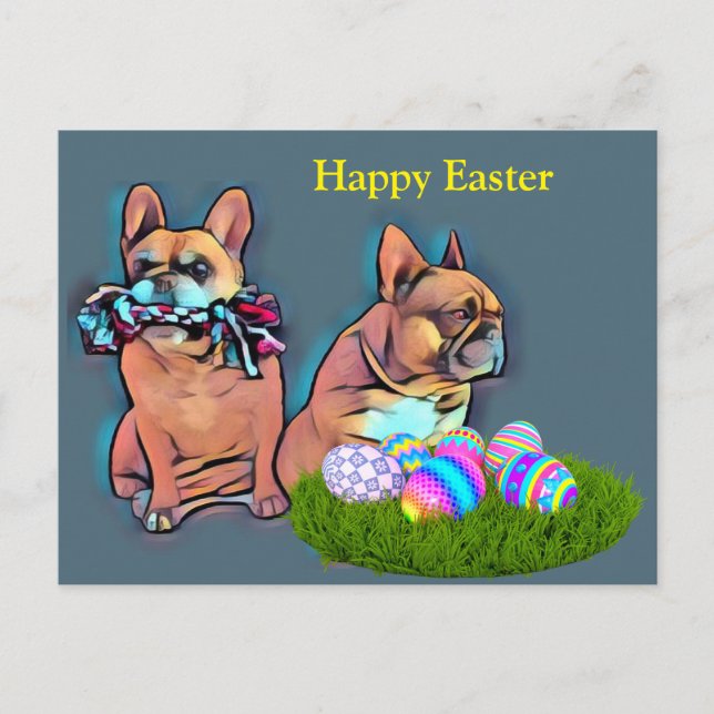 Cartão Postal Französische Bulldogge Happy Easter French Bulldog (Frente)