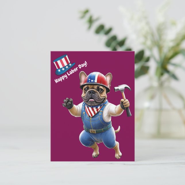 Cartão Postal Französische Bulldogge Labor Day French Bulldog (Em pé/Frente)