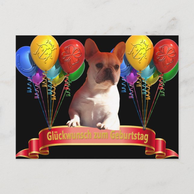 Cartão Postal französische Bulldogge Luftballon French Bulldog (Frente)