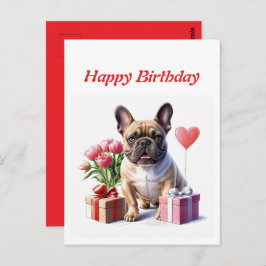Cartão Postal Französische Bulldogge mit Blumen Birthday