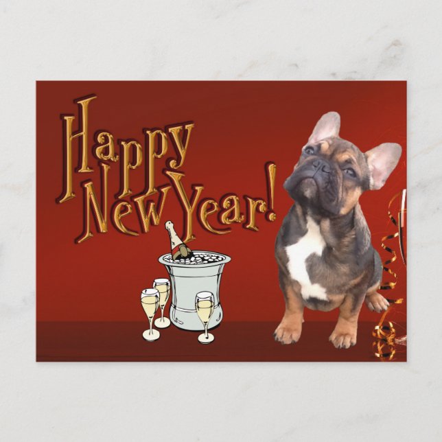 Cartão Postal  französische Bulldogge Neujahr French Bulldog (Frente)