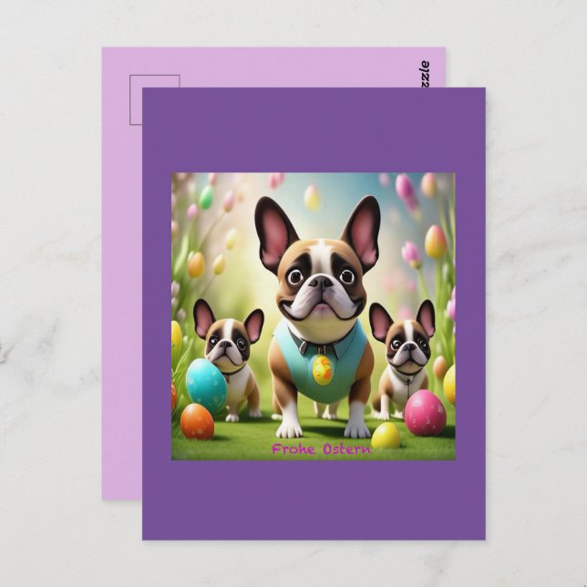 Cartão Postal Französische Bulldogge Ostern French Bulldog (Frente/Verso)