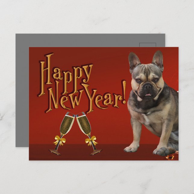 Cartão Postal  französische Bulldogge Sekt French Bulldog (Frente/Verso)