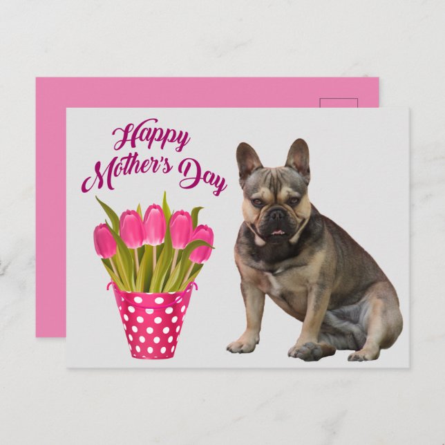 Cartão Postal französische Bulldogge Tulpen French Bulldog (Frente/Verso)