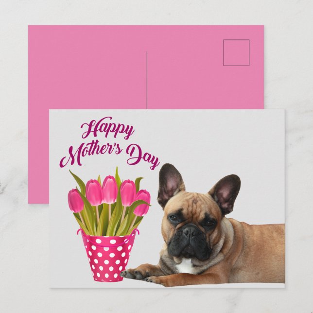 Cartão Postal französische Bulldogge Tulpen French Bulldog (Frente/Verso)