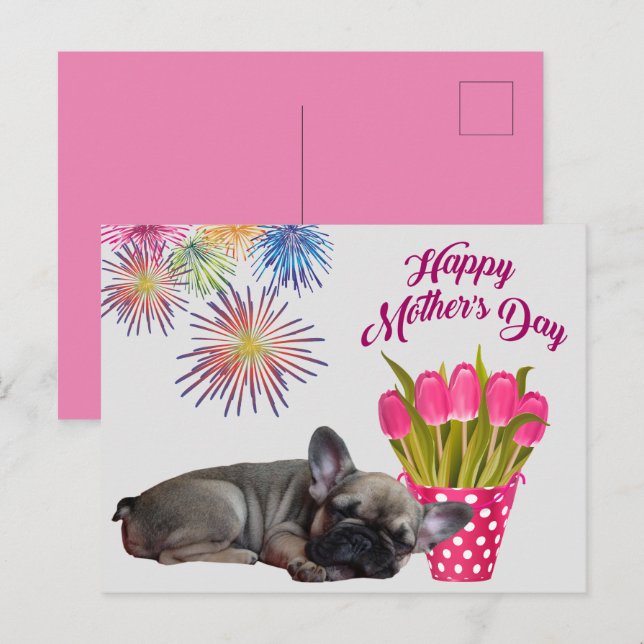 Cartão Postal französische Bulldogge Tulpen French Bulldog (Frente/Verso)