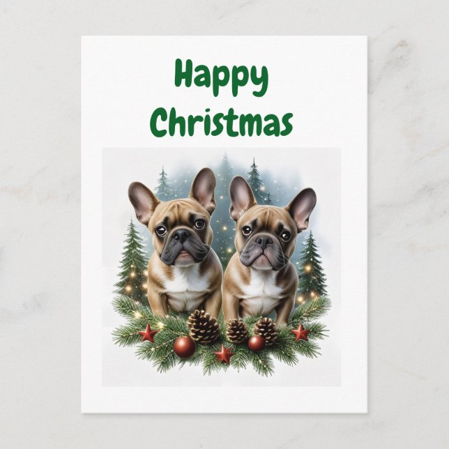 Cartão Postal Französische Bulldogge  Weihnachtskranz Bulldog (Frente)