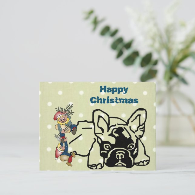 Cartão Postal Französische Bulldoggen Weihnachten Feier (Em pé/Frente)