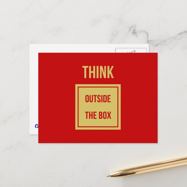 Cartão Postal Frase pense fora da caixa vermelho (Frente/Verso In Situ)