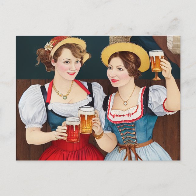 Cartão Postal Frauen auf dem Oktoberfest. O'Zapft is! (Frente)