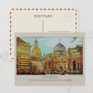 Cartão Postal Frauenkirche e Academia de Belas-Artes Dresden