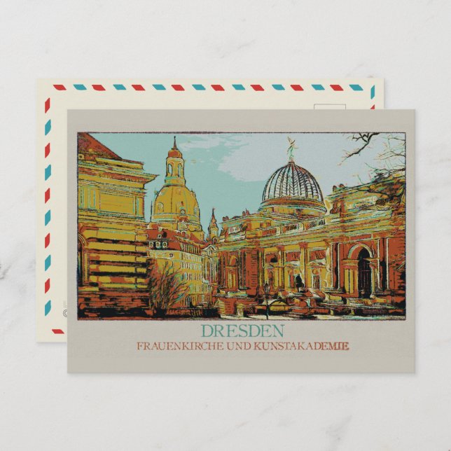 Cartão Postal Frauenkirche e Academia de Belas-Artes Dresden (Frente/Verso)