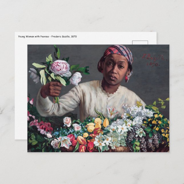 Cartão Postal Frederic Bazille - Jovem Mulher com Peônias (Frente/Verso)