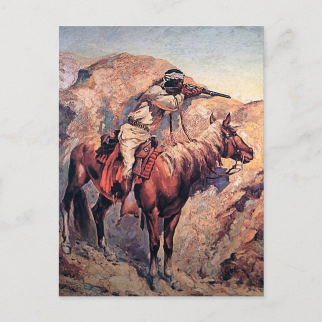 Cartão Postal Frederic Remington Western Art "Apache Ambush" (Frente)