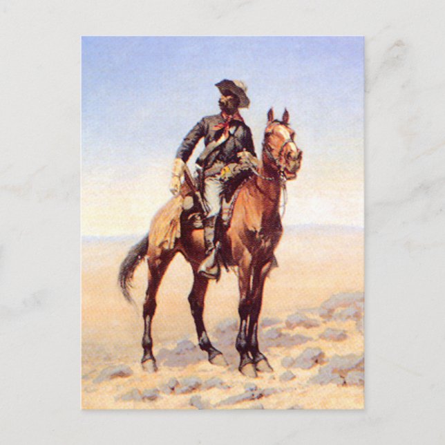 Cartão Postal Frederic Remington Western Art "Cavaleiro Negro" (Frente)