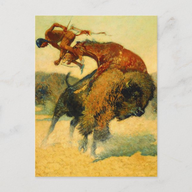 Cartão Postal Frederic Remington Western Art Episódio - Buffalo (Frente)