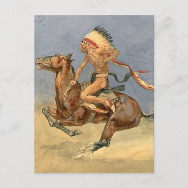 Cartão Postal Frederic Remington Western Art "Pony War Dance" (Frente)