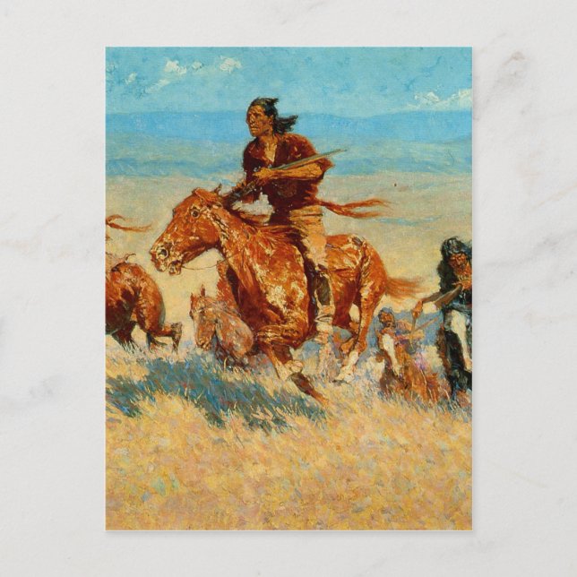 Cartão Postal Frederic Remington's The Buffalo Runners (1909) (Frente)