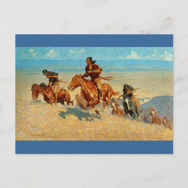 Cartão Postal Frederic Remington's The Buffalo Runners (1909) (Frente)