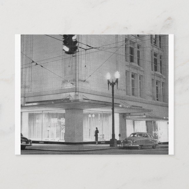 Cartão Postal Frederick & Nelson, visão noturna c1952 (Frente)