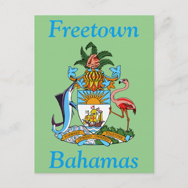 Cartão Postal Freetown, Bahamas com Brasão de Armas (Eleuthera) (Frente)