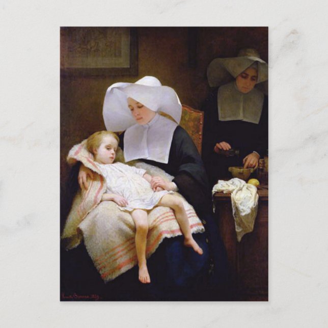 Cartão Postal Frei-ra cuidando de uma criança doente (Frente)