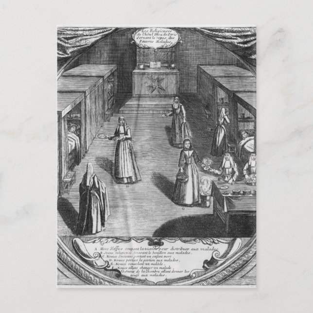 Cartão Postal freiras servindo comida aos pacientes no (Frente)