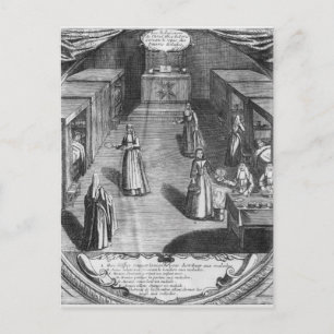 Cartão Postal freiras servindo comida aos pacientes no