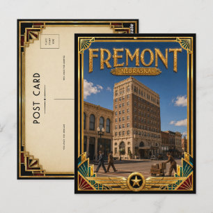Cartão Postal Fremont Nebraska Arte Deco Vintage Idade Dourada