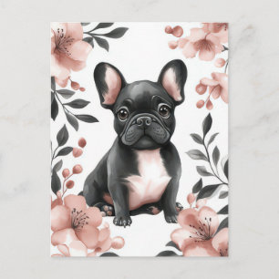 Cartão Postal French Bulldog Aquarela Floral