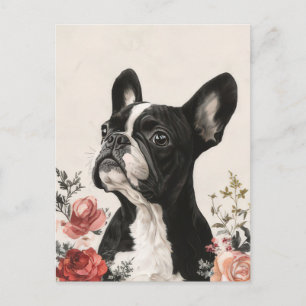 Cartão Postal French Bulldog Aquarela Floral