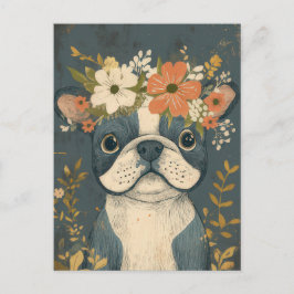 Cartão Postal French Bulldog Aquarela Floral
