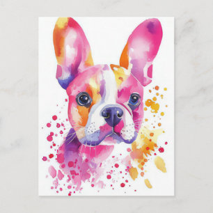 Cartão Postal French Bulldog Aquarela Floral