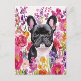Cartão Postal French Bulldog Aquarela Floral