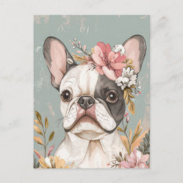 Cartão Postal French Bulldog Aquarela Floral