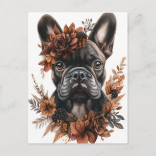 Cartão Postal French Bulldog Aquarela Floral 