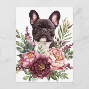 Cartão Postal French Bulldog Aquarela Floral