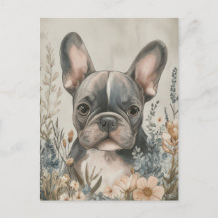 Cartão Postal French Bulldog Aquarela Floral